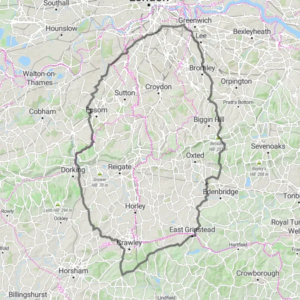 Map miniature of "Brockley Blast" cycling inspiration in Inner London — East, United Kingdom. Generated by Tarmacs.app cycling route planner
