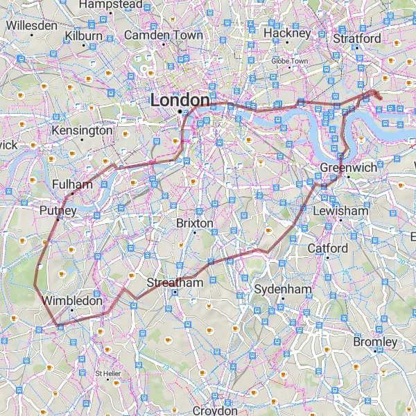 Map miniature of "Iconic Landmarks and River Views" cycling inspiration in Inner London — East, United Kingdom. Generated by Tarmacs.app cycling route planner