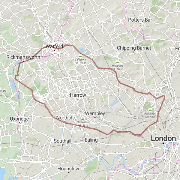 Map miniature of "Primrose Hill Circuit" cycling inspiration in Inner London — East, United Kingdom. Generated by Tarmacs.app cycling route planner