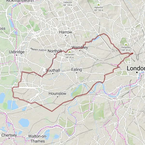 Map miniature of "Holloway to Brent Cross Circuit" cycling inspiration in Inner London — East, United Kingdom. Generated by Tarmacs.app cycling route planner
