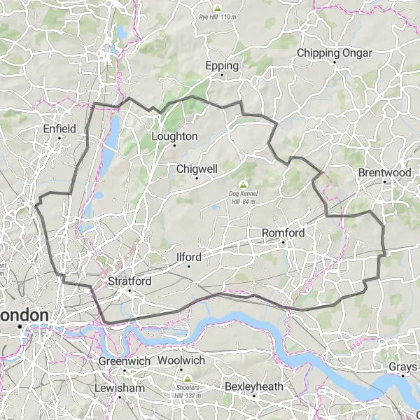 Map miniature of "Tottenham and Epping Forest Road Cycling" cycling inspiration in Inner London — East, United Kingdom. Generated by Tarmacs.app cycling route planner