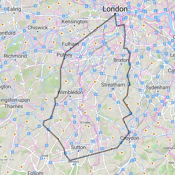 Map miniature of "City Highlights and Suburban Charms" cycling inspiration in Inner London — East, United Kingdom. Generated by Tarmacs.app cycling route planner