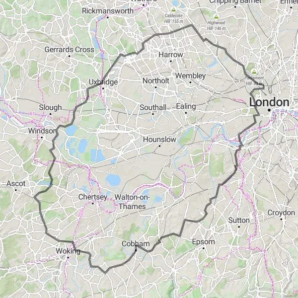 Map miniature of "London Loop" cycling inspiration in Inner London — East, United Kingdom. Generated by Tarmacs.app cycling route planner
