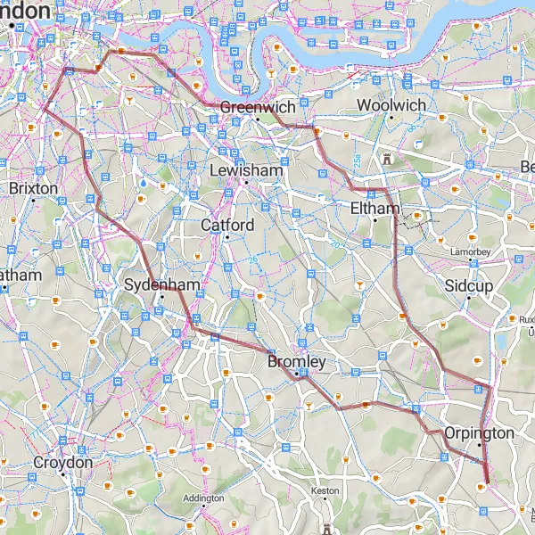 Map miniature of "Garden Explorations" cycling inspiration in Inner London — East, United Kingdom. Generated by Tarmacs.app cycling route planner