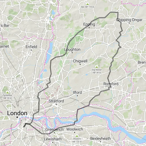 Map miniature of "East Anglian Road Escape" cycling inspiration in Inner London — East, United Kingdom. Generated by Tarmacs.app cycling route planner