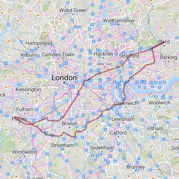 Map miniature of "Scenic Riverside" cycling inspiration in Inner London — East, United Kingdom. Generated by Tarmacs.app cycling route planner