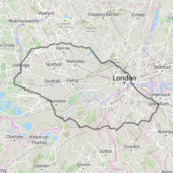 Map miniature of "London Delights" cycling inspiration in Inner London — East, United Kingdom. Generated by Tarmacs.app cycling route planner