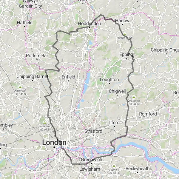 Map miniature of "London Bridge to Beckton Alps Road Cycling Challenge" cycling inspiration in Inner London — East, United Kingdom. Generated by Tarmacs.app cycling route planner