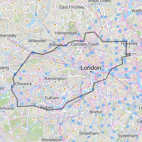 Map miniature of "Tower of London to Tower Church" cycling inspiration in Inner London — East, United Kingdom. Generated by Tarmacs.app cycling route planner