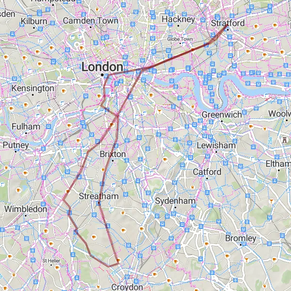 Map miniature of "Iconic Landmarks and Scenic Routes" cycling inspiration in Inner London — East, United Kingdom. Generated by Tarmacs.app cycling route planner