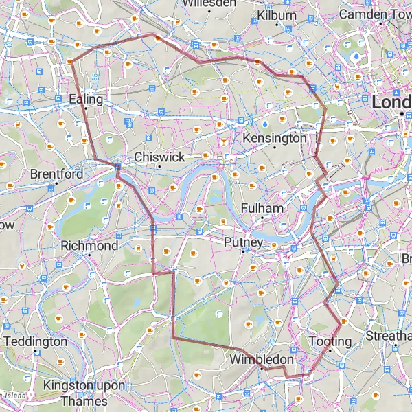 Map miniature of "Gravel Adventure in South London" cycling inspiration in Inner London — East, United Kingdom. Generated by Tarmacs.app cycling route planner