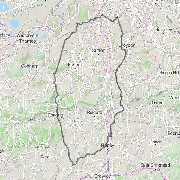 Map miniature of "Streatham to New Malden Adventure" cycling inspiration in Inner London — East, United Kingdom. Generated by Tarmacs.app cycling route planner