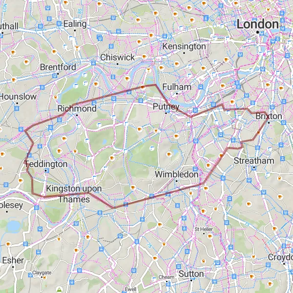 Map miniature of "Historic Thames Path" cycling inspiration in Inner London — West, United Kingdom. Generated by Tarmacs.app cycling route planner