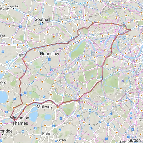 Map miniature of "Bayswater to Acton Gravel Route" cycling inspiration in Inner London — West, United Kingdom. Generated by Tarmacs.app cycling route planner