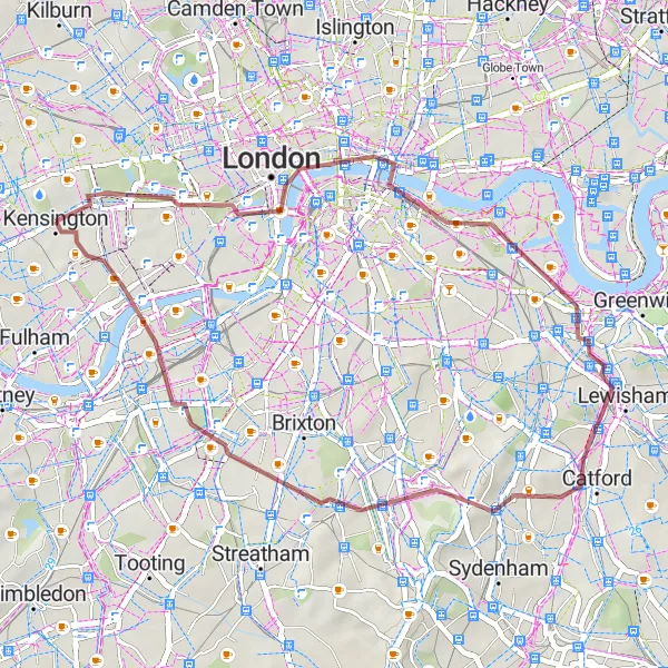 Map miniature of "Bayswater to Sky Garden Gravel Route" cycling inspiration in Inner London — West, United Kingdom. Generated by Tarmacs.app cycling route planner