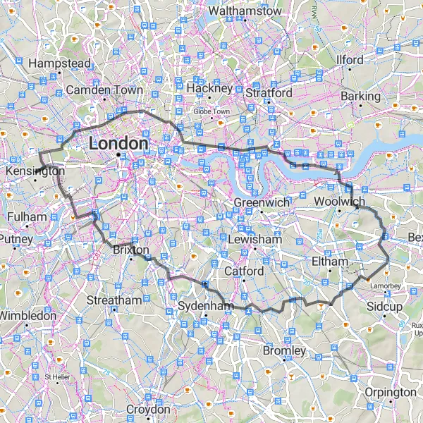 Map miniature of "Madame Tussauds and Brompton Cycle Route" cycling inspiration in Inner London — West, United Kingdom. Generated by Tarmacs.app cycling route planner