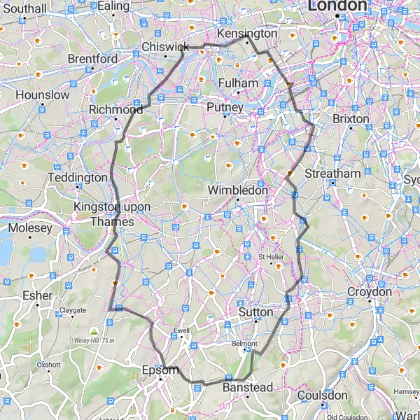 Map miniature of "Bayswater to Hammersmith Road Route" cycling inspiration in Inner London — West, United Kingdom. Generated by Tarmacs.app cycling route planner