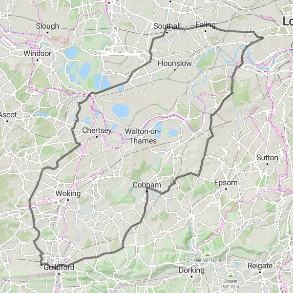 Map miniature of "Hammersmith and Hidden Gems Route" cycling inspiration in Inner London — West, United Kingdom. Generated by Tarmacs.app cycling route planner