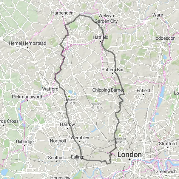 Map miniature of "Kensington Palace and Top Tips Route" cycling inspiration in Inner London — West, United Kingdom. Generated by Tarmacs.app cycling route planner