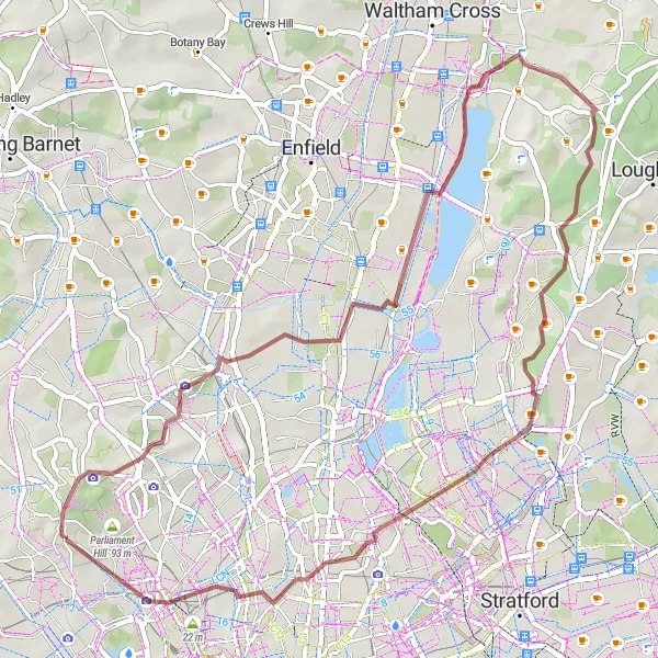 Map miniature of "Epping Forest Loop" cycling inspiration in Inner London — West, United Kingdom. Generated by Tarmacs.app cycling route planner