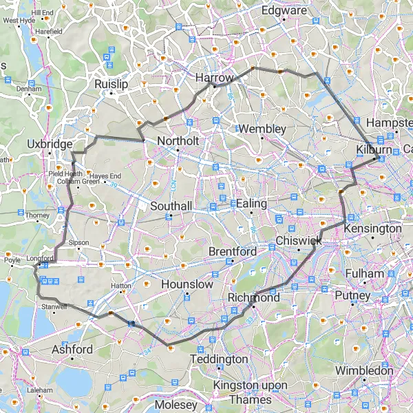 Map miniature of "Scenic Wonders" cycling inspiration in Inner London — West, United Kingdom. Generated by Tarmacs.app cycling route planner