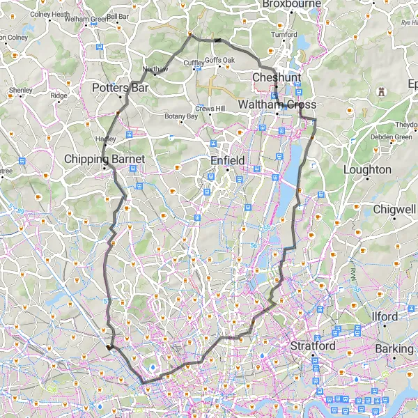 Map miniature of "The Scenic Road Trip" cycling inspiration in Inner London — West, United Kingdom. Generated by Tarmacs.app cycling route planner