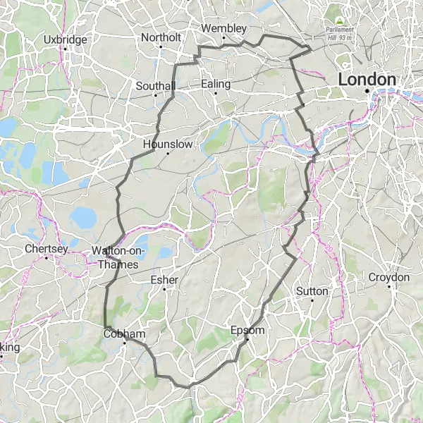 Map miniature of "The Ultimate Road Trip" cycling inspiration in Inner London — West, United Kingdom. Generated by Tarmacs.app cycling route planner