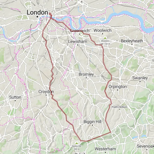 Map miniature of "The Gravel Loop: Explore the Countryside and Cityscapes" cycling inspiration in Inner London — West, United Kingdom. Generated by Tarmacs.app cycling route planner