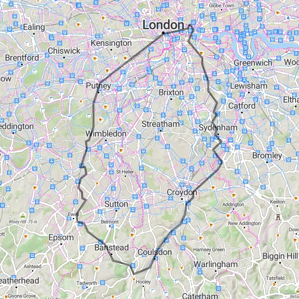 Map miniature of "London Landmarks Loop" cycling inspiration in Inner London — West, United Kingdom. Generated by Tarmacs.app cycling route planner