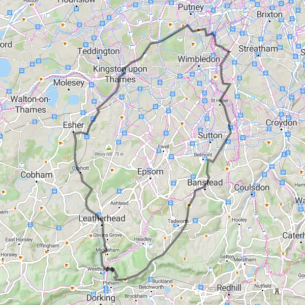 Map miniature of "Scenic Road Cycling Tour in West London" cycling inspiration in Inner London — West, United Kingdom. Generated by Tarmacs.app cycling route planner