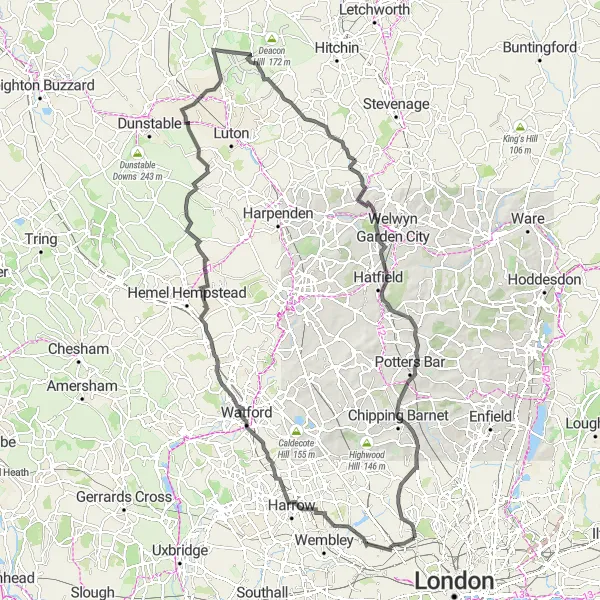 Map miniature of "Hills and Heritage" cycling inspiration in Inner London — West, United Kingdom. Generated by Tarmacs.app cycling route planner