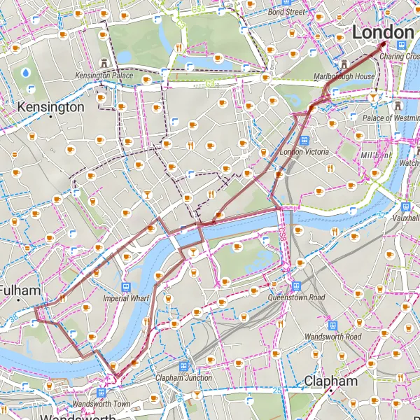 Map miniature of "Exploring Royal London" cycling inspiration in Inner London — West, United Kingdom. Generated by Tarmacs.app cycling route planner