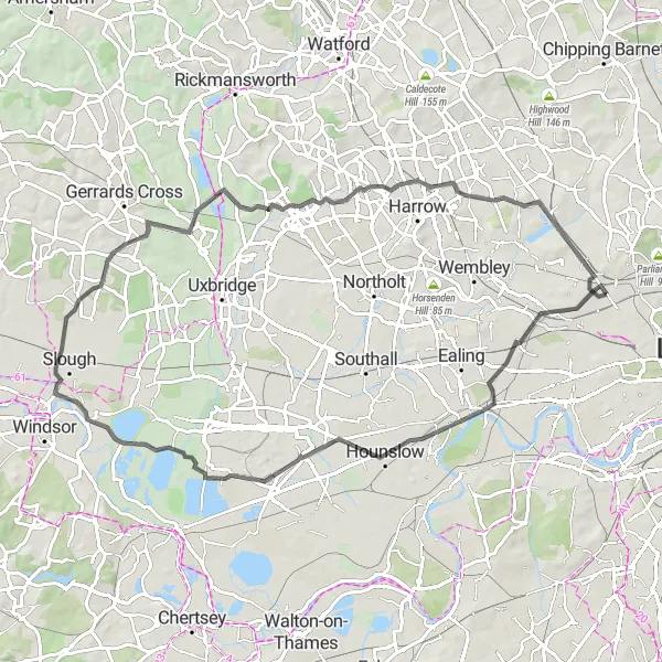 Map miniature of "The Brent Triathlon" cycling inspiration in Inner London — West, United Kingdom. Generated by Tarmacs.app cycling route planner