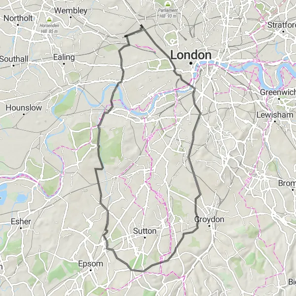 Map miniature of "The Royal Tour" cycling inspiration in Inner London — West, United Kingdom. Generated by Tarmacs.app cycling route planner