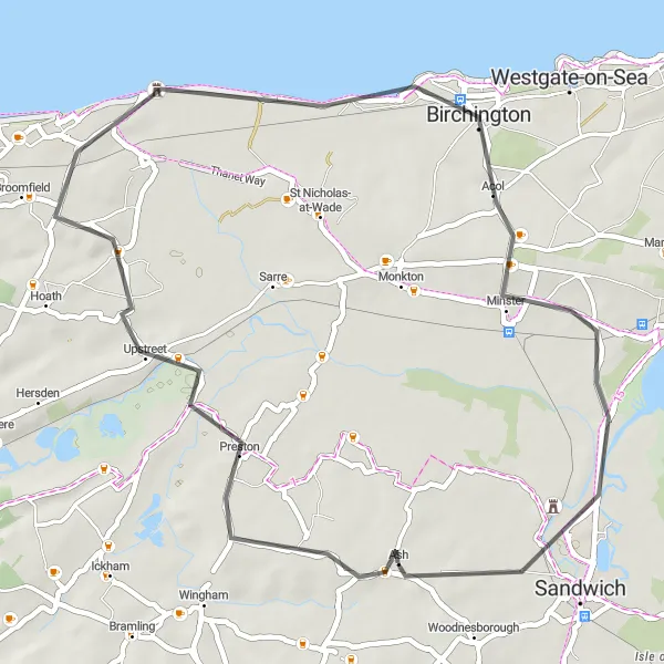 Map miniature of "Preston Circular Route" cycling inspiration in Kent, United Kingdom. Generated by Tarmacs.app cycling route planner