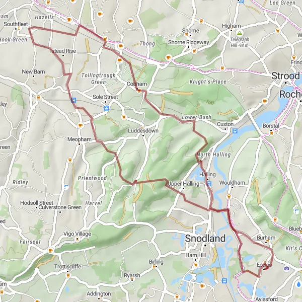 Map miniature of "Countryside Gateway" cycling inspiration in Kent, United Kingdom. Generated by Tarmacs.app cycling route planner