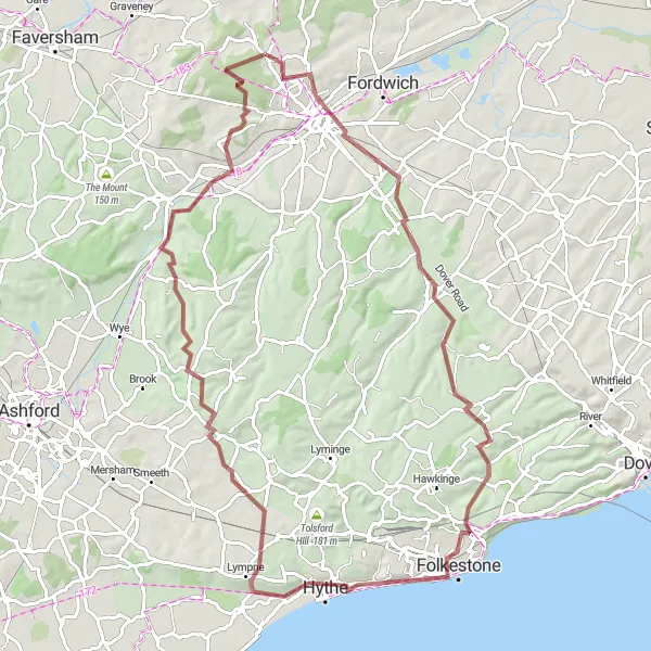 Map miniature of "The Gravel Adventure" cycling inspiration in Kent, United Kingdom. Generated by Tarmacs.app cycling route planner