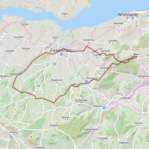 Map miniature of "Kent's Hidden Gems" cycling inspiration in Kent, United Kingdom. Generated by Tarmacs.app cycling route planner