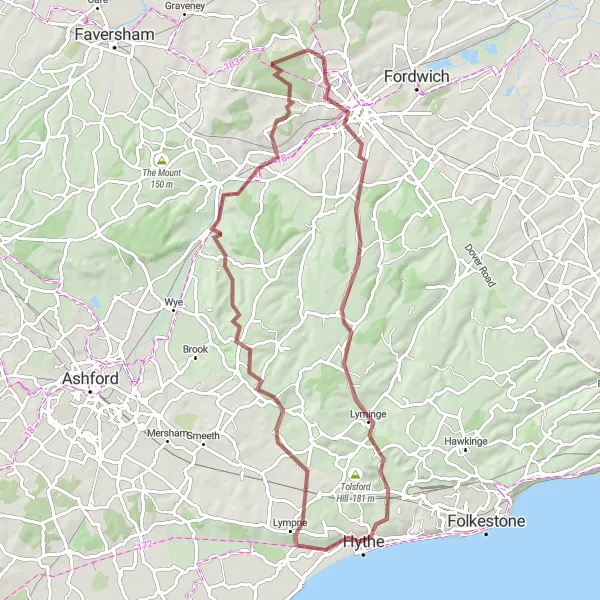 Map miniature of "Gravel Adventure" cycling inspiration in Kent, United Kingdom. Generated by Tarmacs.app cycling route planner