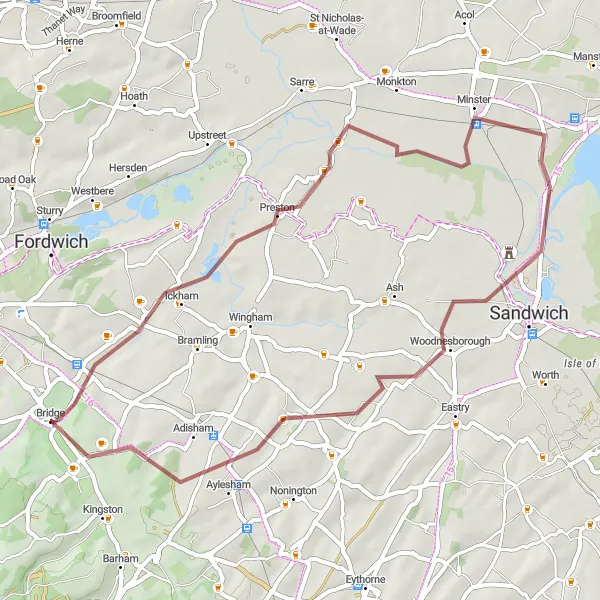 Map miniature of "The Countryside Loop" cycling inspiration in Kent, United Kingdom. Generated by Tarmacs.app cycling route planner