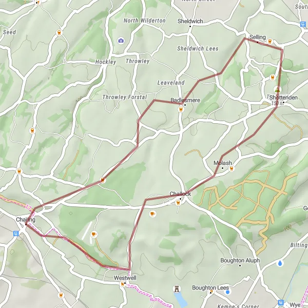 Map miniature of "Gravel Adventure to Selling" cycling inspiration in Kent, United Kingdom. Generated by Tarmacs.app cycling route planner