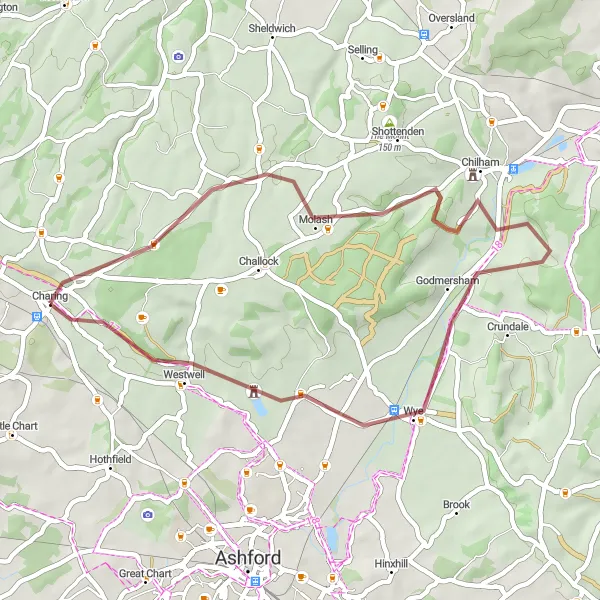 Map miniature of "Gravel Delight" cycling inspiration in Kent, United Kingdom. Generated by Tarmacs.app cycling route planner