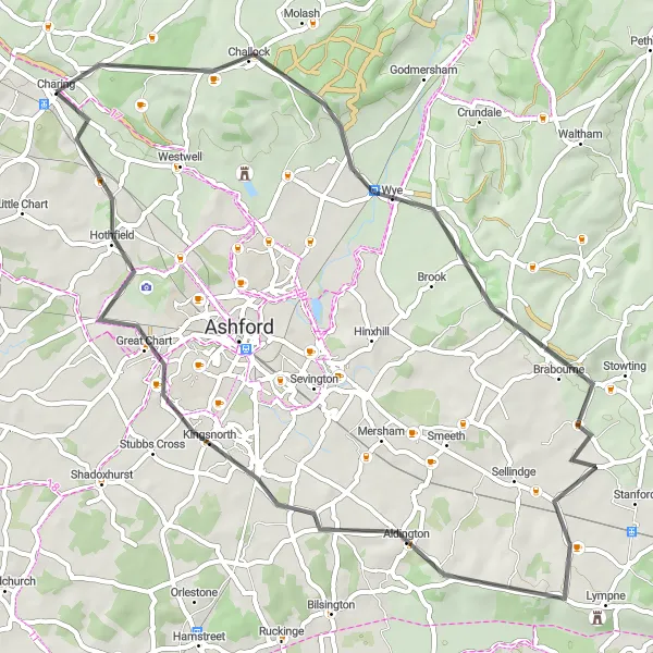 Map miniature of "Scenic Road Cycling in Kent" cycling inspiration in Kent, United Kingdom. Generated by Tarmacs.app cycling route planner