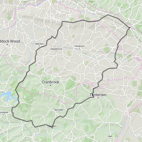 Map miniature of "The Pluckley Mystery" cycling inspiration in Kent, United Kingdom. Generated by Tarmacs.app cycling route planner