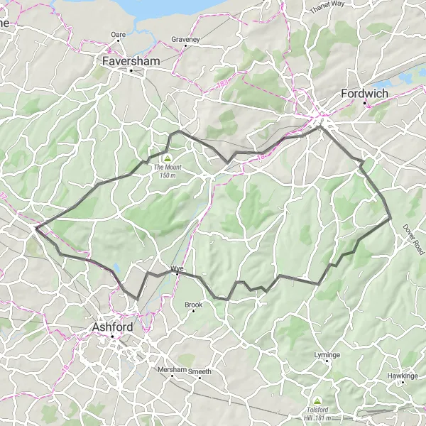 Map miniature of "Historic Kent Route" cycling inspiration in Kent, United Kingdom. Generated by Tarmacs.app cycling route planner