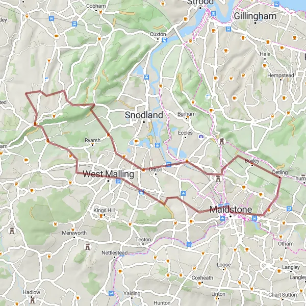 Map miniature of "Aylesford Adventure" cycling inspiration in Kent, United Kingdom. Generated by Tarmacs.app cycling route planner