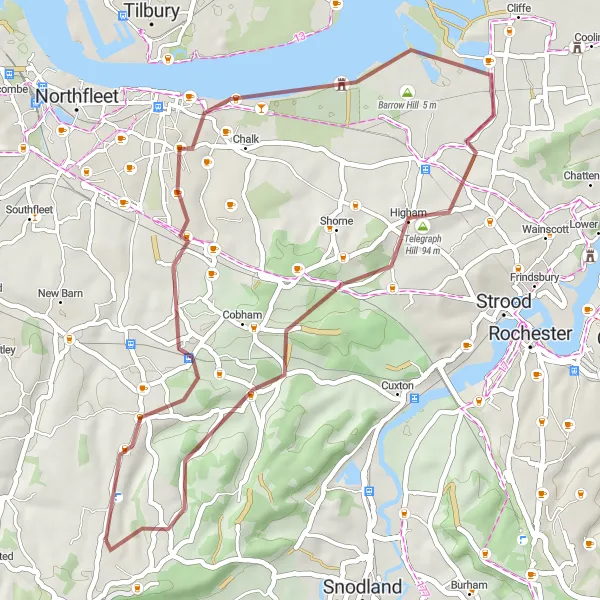 Map miniature of "The Gravel Adventure" cycling inspiration in Kent, United Kingdom. Generated by Tarmacs.app cycling route planner