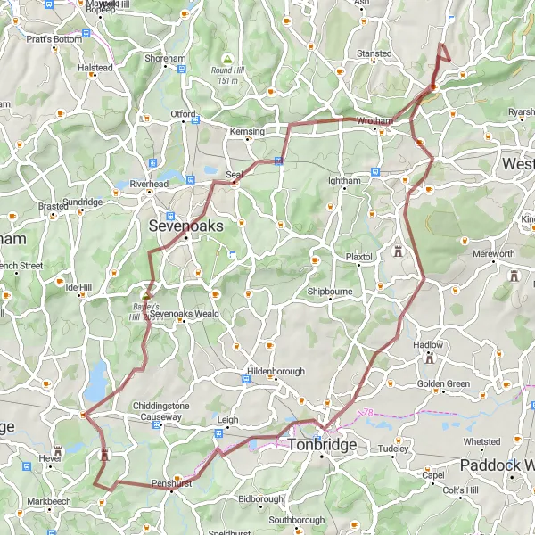 Map miniature of "Gravel Adventure to Vigo Village" cycling inspiration in Kent, United Kingdom. Generated by Tarmacs.app cycling route planner