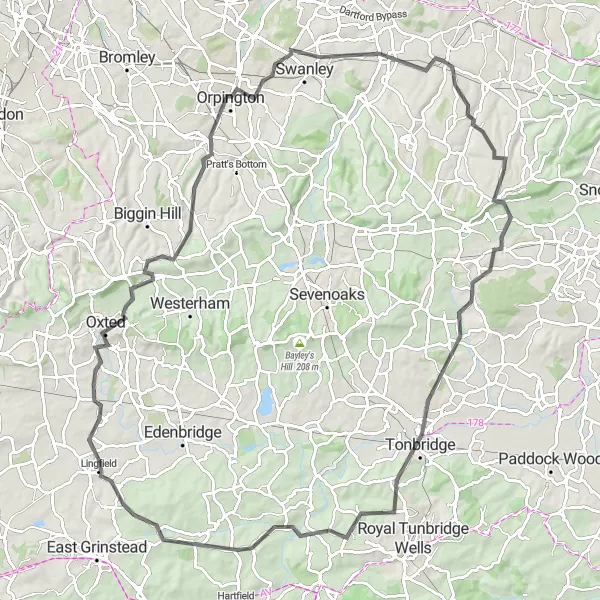 Map miniature of "Trottiscliffe Circular" cycling inspiration in Kent, United Kingdom. Generated by Tarmacs.app cycling route planner