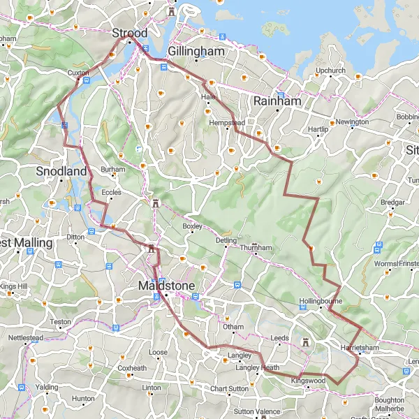 Map miniature of "The Chatham Challenge" cycling inspiration in Kent, United Kingdom. Generated by Tarmacs.app cycling route planner